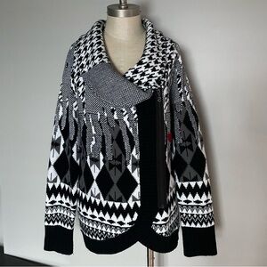 Desigual houndstooth shawl collar zip up sweater size XL.